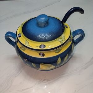 Rare Laurie Gates Los Angeles Pottery Soup Tureen Handpainted Lemons Olives